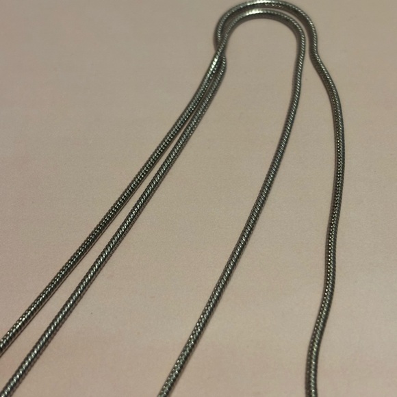 WHBM Silver Tone Black Leather & Crystal Pendant Necklace 32”+4” - Picture 5 of 9